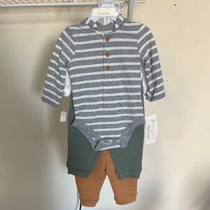 Striped Gray Baby Bodysuit with Green and Brown Pants